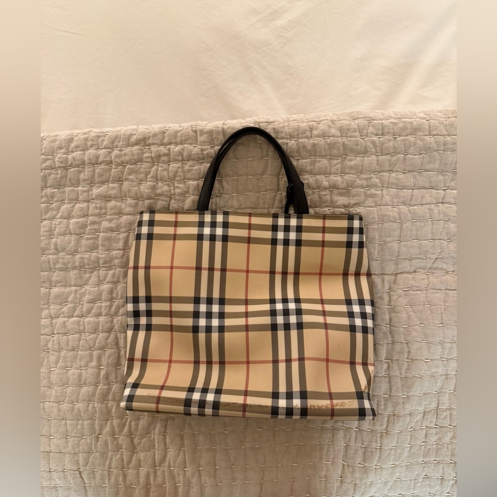 Burberry Checkered Tote Bag - Black and Tan